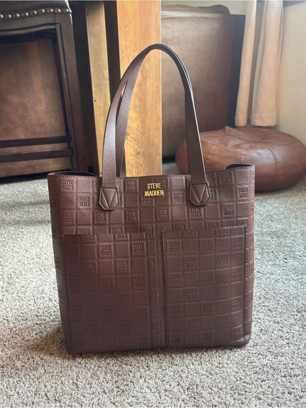Steve Madden Brown Embossed Tote Messenger Bag